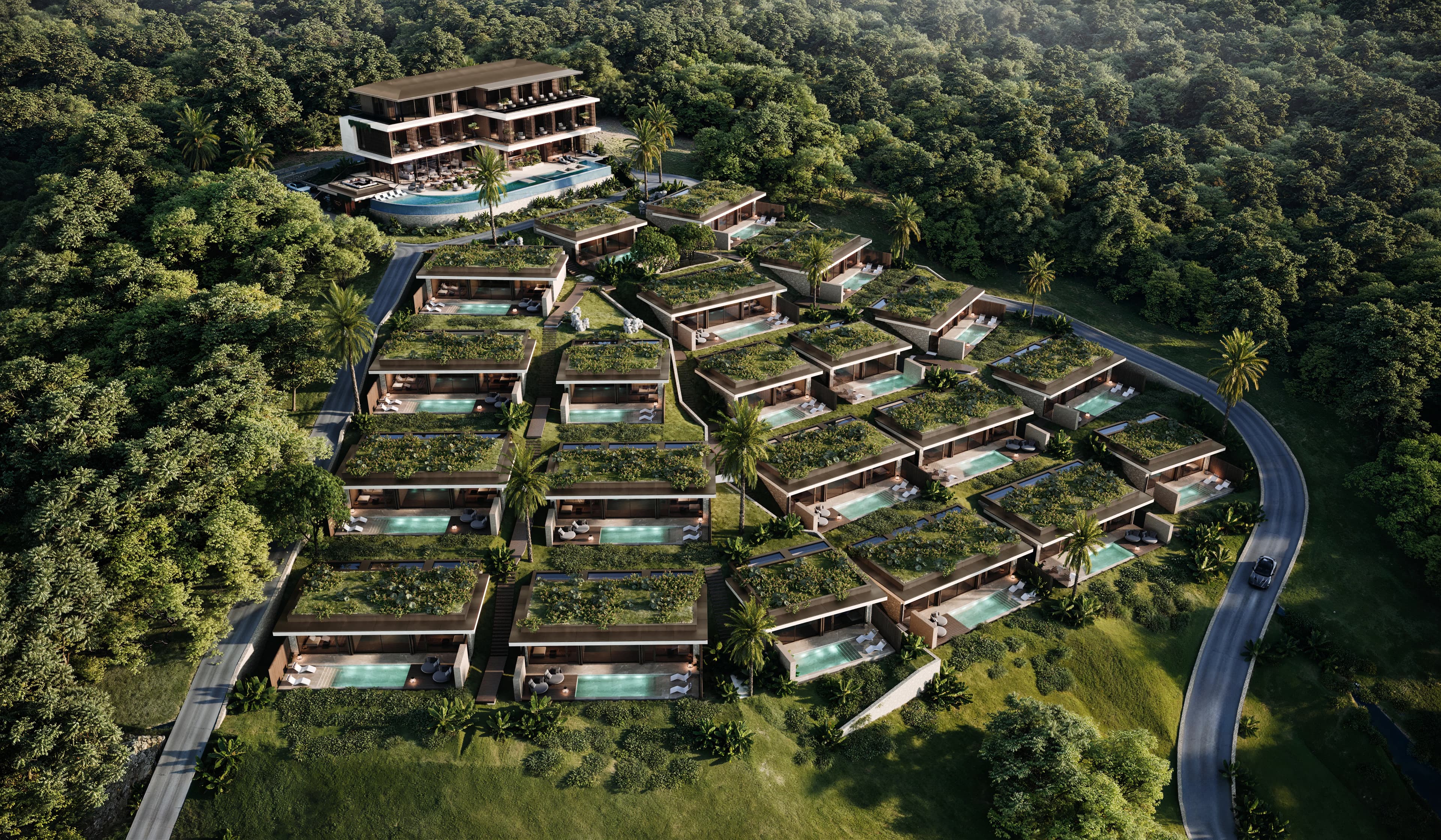 Aerial site overview of the OceaniQ Nusa Penida land area near the coastline